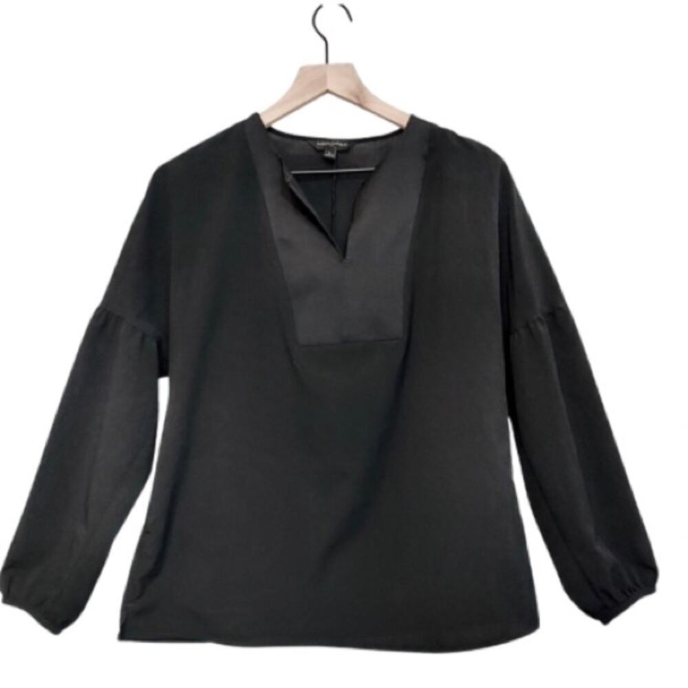 Banana Republic Black Lightweight V-Neck Peasant Sleeves Shirt Blouse Top Small